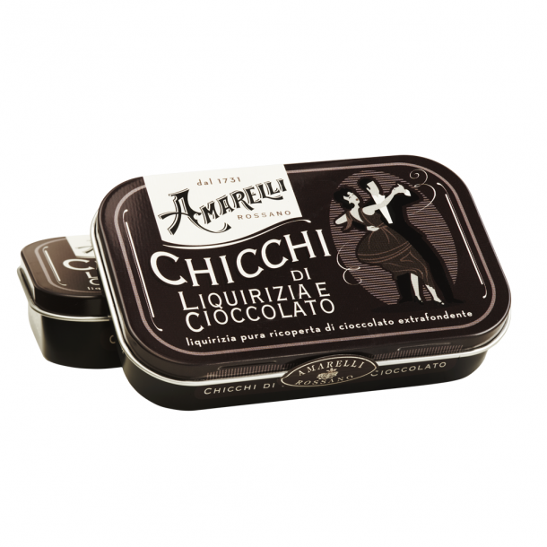 Amarelli chokoladedragret ren lakrids 40g Chicchi brun tin