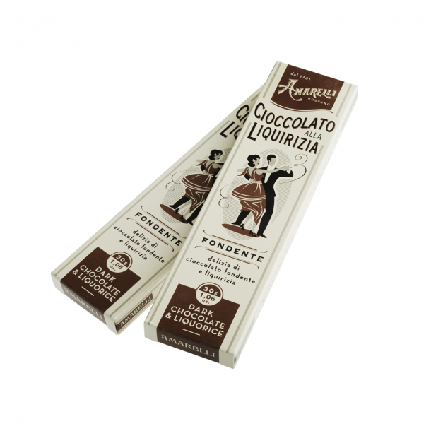 Cioccolato fondente e gianduja (30g), Chokoladebar m. lakrids (Assorteret)