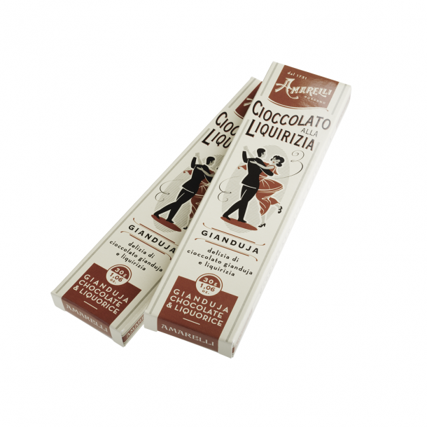 Cioccolato fondente e gianduja (30g), Chokoladebar m. lakrids (Assorteret)