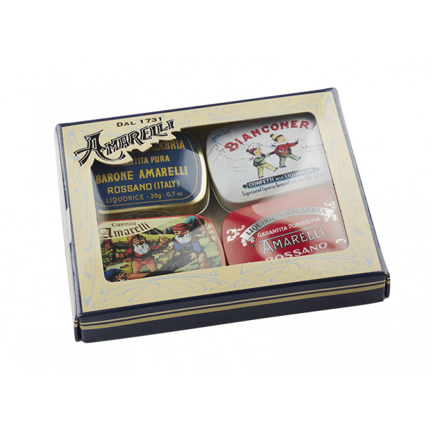 Amarelli gaveske med 4x20g tins
